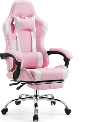 Produktbild von Sweiko Gaming Stuhl ,Schreibtischstuhl mit Fußstütze und bequemer Lendenwirbelstütze,Ergonomisch,Liegesessel mit Kopfstütze,Kunstleder,Rosa,Schwarz