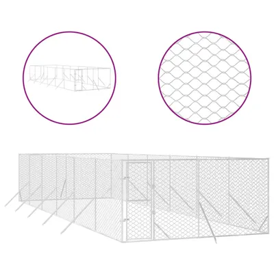 Image de Chenil d'extérieur pour chiens argenté 4x12x2 m acier galvanisé