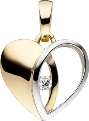 Produktbild von Anhänger Herz aus 333 Gold Gelbgold bicolor mit Zirkonia in der Mitte Halsschmuck