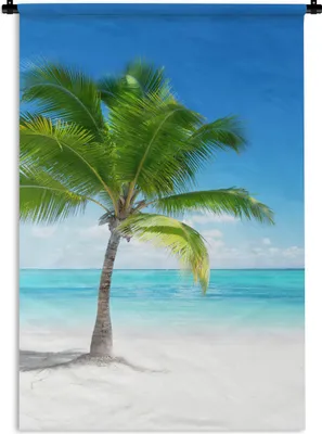Produktbild von MuchoWow® Wandteppich Wandbehang Palme - Strand - Meer - Sommer 90x135 cm Tapisserie Dekoration Wandtuch - Baumwolle - Wandskulptur