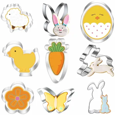 Produktbild von Oster-Ausstechformen, Hasen-Ausstechformen, Oster-Ausstechformen aus Edelstahl, 9-teiliges Oster-Ausstechformen-Set: Hase, Karotte, Ei, Hasenkopf, Ostergeschenke für Kinder