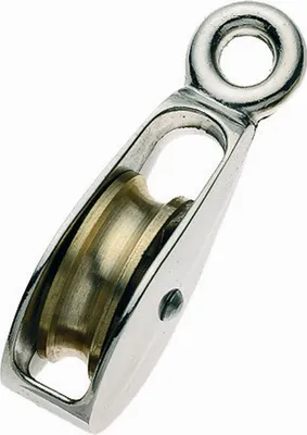 Produktbild von Blockseilrolle aus vernickeltem Stahl mit Messing-Umlenkrolle für Seile bis 6 mm Durchmesser