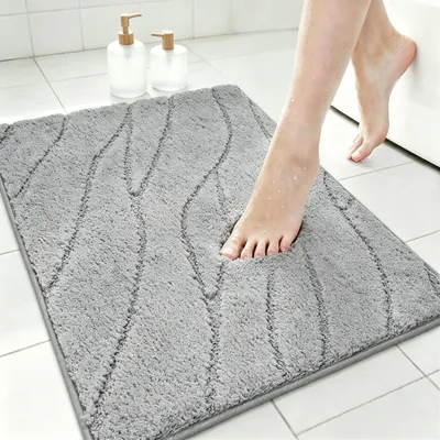 Imagen del producto de Juego de alfombras de microfibra antideslizantes, de 2 piezas, color gris, para baño