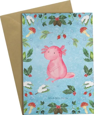 Produktbild von Mr. & Mrs. Panda Grußkarte Axolotl Glücklich - Eisblau - Geschenk, Weihnachten, osterkarte, einladungskarten, Grußkarten, glückwunschkarten, hochzeitskarten
