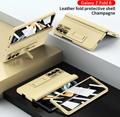Image de Étui pour Samsung Galaxy Z Fold 6 étui en cuir rigide avec protection de l'écran, protection de la lentille, support Jaune