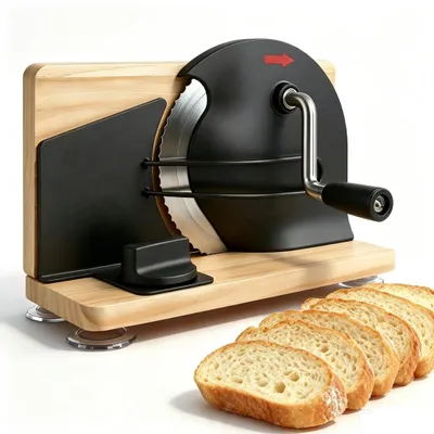 Brotschneidemaschine manuell, Schnittstärke 1–20 mm, Edelstahlmesser, Holzfuß