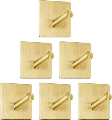Image de Porte-serviettes sans percer - crochet adhésif - 6 pièces - Or - Acier inoxydable