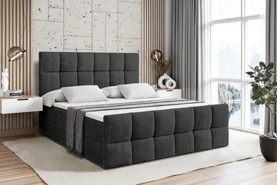Produktbild von ALTDECOR Boxspringbett mit Fußteil, H4 Matratze und Topper - 200x200 cm - RICAR-Z - Schwarz Samt - Polsterbett mit Bettkasten und Lattenrost, Bett mit Stauraum