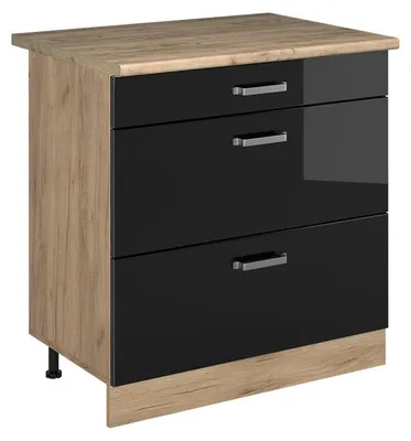 Imagen del producto de Mueble bajo de cocina Vicco R-Line brillo intenso/Roble dorado 80 cm con 3 cajones encimera Roble dorado, Model 72461