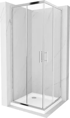 Immagine prodotto di Mexen Rio cabina doccia quadrata 80 x 80 cm, trasparente, cromo + piatto Flat, bianco - 860-080-080-01-00-4010