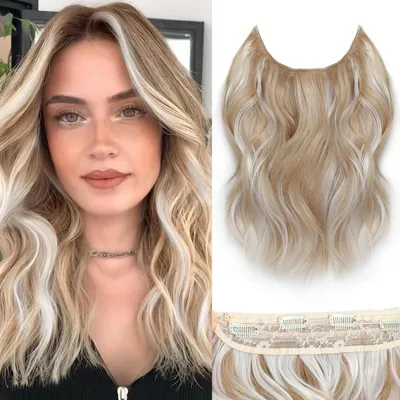 Obrázek produktu pro Prodlužování vlasů, délka 30,5 cm, vlnité, se 4 sponami, barva tmavě zlatá/blond