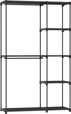 Produktbild von Stoffschrank Kleiderschrank Kleiderstange Ablagen Schlafzimmer Ankleidezimmer 111 x 43 x 185 cm Schwarz Stauraum