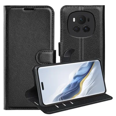 Image de Étui pour smartphone Honor Magic 6 Pro, noir, en simili cuir, type livre