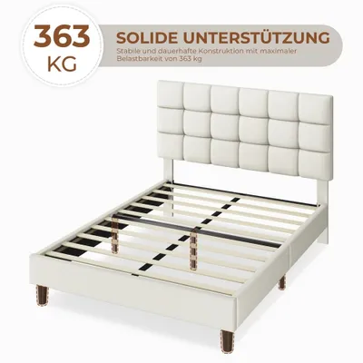 Produktbild von Yaheetech Polsterbett 160 x 200 cm, Doppelbett mit höhenverstellbarem Kopfteil, Bettrahmen Bettgestell mit Lattenrost, Beige