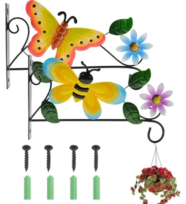 Image de 2 supports muraux en forme de crochet - Crochets en fer noir pour plantes et décoration
