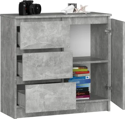 Immagine prodotto di BDW, cassettiera, 3 cassetti, 1 anta, armadio, credenza, calcestruzzo