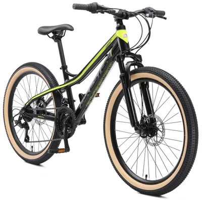 Produktbild von BIKESTAR Kinder Jugend Mountainbike 24 Zoll ab 9 Jahre | Hartail MTB Scheibenbremse Federgabel | Schwarz Grün