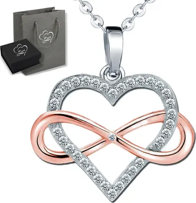 Produktbild von Unendlichkeits Damenkette Herzkette Kette für Damen Frauen Halskette mit Herz Anhänger Silber 925