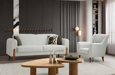 Produktbild von Weiße Wohnzimmer Couchgarnitur Polster 3-Sitzer Textilsessel 2tlg