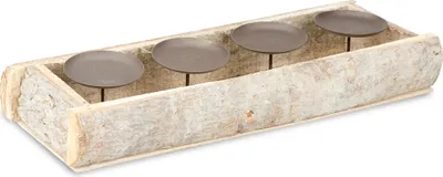 Produktbild von Kerzenhalter Rindenholz weiß gewaschen für 4 Kerzen ca. 45x15x6cm | Kerzenteller