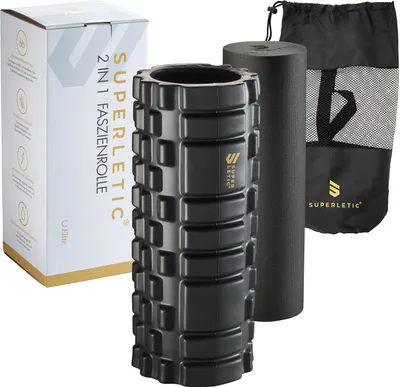 Produktbild von SUPERLETIC Faszienrolle Set 2In1 Elite I Massagerolle Set I Faszien Rolle mit Massagenoppen für Wirbelsäule, Rücken, Beine I Pilatesrolle
