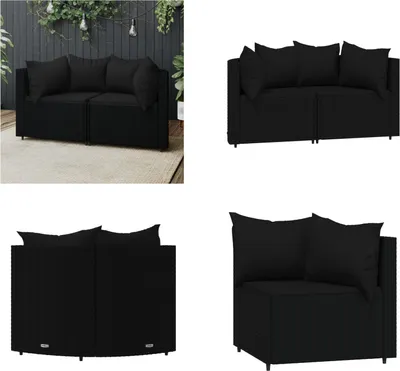 Immagine prodotto di vidaXL Divani angolari da giardino con cuscini 2 pz. Poli Rattan nero - Divano ad angolo - Divani ad angolo - Divano - Divano da esterno