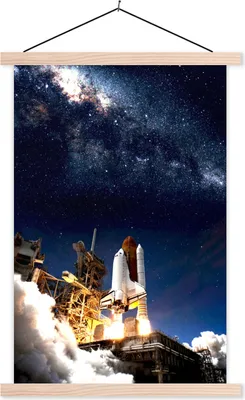Produktbild von MuchoWow® Textilposter Weltraum - Sterne - Rakete 40x60 cm mit holzfarbenen Rahmen - Poster