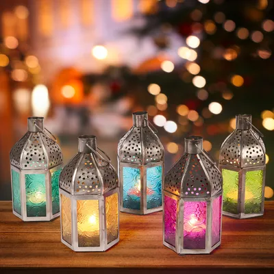 Produktbild von MARRAKESCH 5er Set Orientalische Laterne Faiha 14cm Windlichter Laternen für draußen als Balkon deko oder innen als Wohnzimmer Ramadan Deko