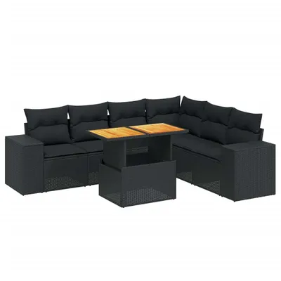 Produktbild von Modulares Garten-Sofaset, 7-teilig, mit verstellbarem Tisch, Poly Rattan, Schwarz, UV-beständig, inkl. dicker Kissen mit waschbaren Bezügen