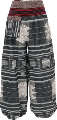 Produktbild von Yogahose, Ikat Pluderhose mit Breitem Gewebtem Bund - Schwarz, Damen, Baumwolle, Hosen