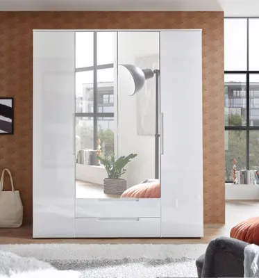 Produktbild von Kleiderschrank - Weiß Hochglanz - 160 x 208 cm - mit Spiegel