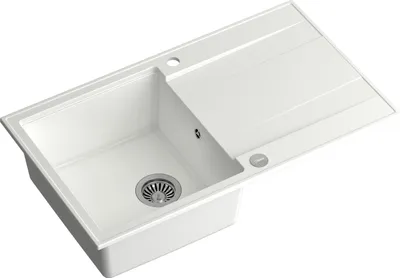 Obrázok produktu pre Kuchynský drez QUADRON s 1 misou | Rozmery: 86 x 50 x 21 cm | EVAN 111 | Kuchynský drez GraniteQ granitový drez so sifónom | Biela a oceľ