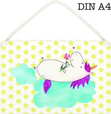Produktbild von Mr. & Mrs. Panda Schild Einhorn Verliebt DIN A4 - Weiß - Geschenk, Türschild, Unicorn, Wandbild Holz, Einhörner, Freundin, Holzschild, Liebe, kleine aufmerksamkeit, Wolke