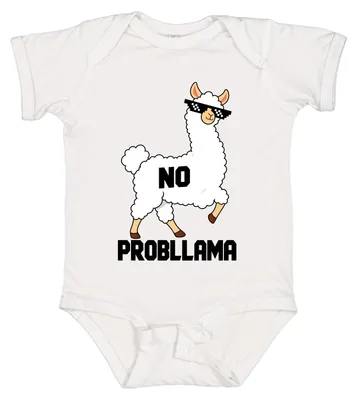 Obrázok produktu pre Slnečné okuliare "No Problama Lama", vtipné, s motívom alpaky, pixelový dizajn, biela farba, detský body, veľkosť 6/12 mesiacov