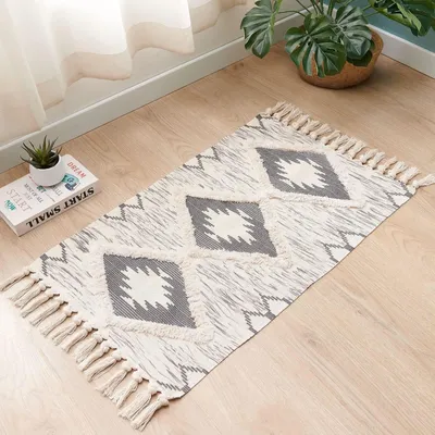 Zdjęcie produktu dla Pranie bawełniany dywan z frędzlami, 60x90 cm