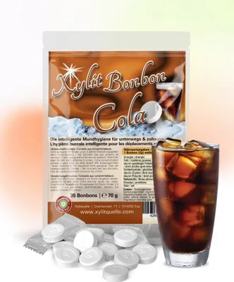 Produktbild von Xylit Birkenzucker Bonbons COLA | 100% mit Xylit gesüsst | 70g Inhalt | 35 Bonbons einzeln verpackt | mit natürlichem Aroma | zahnfreundlich