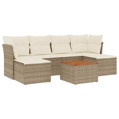 Produktbild von Modulares Garten-Sofa-Set 7-tlg., Poly Rattan Beige, mit Stauraum, wasserabweisendem Beutel, Akazienholz-Tischplatte, UV-beständig