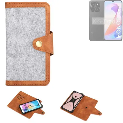 Produktbild von K-S-Trade Handyhülle kompatibel mit Honor X6a Schutzhülle Filz-Hülle Kunst-Leder hellgrau braun (1x)