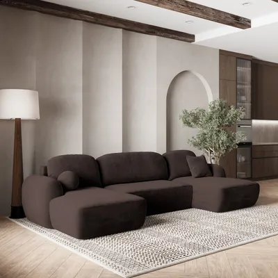 Produktbild von Masseno Ecksofa SAVONA K mit Schlaffunktion U-Form, Sofa mit Bettkasten, Wohnzimmersofa, Couch, Soffa, Bettsofa, Couchgarnitur- Braun, KRONOS 06