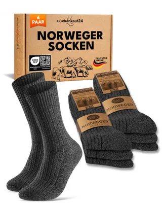 Produktbild von Norweger Wollsocken Wintersocken warme Socken Damen Herren - 70301T Dunkelgrau 47-50 6 Paar