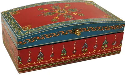 Produktbild von Handbemalte Holzdose, Schmuckschachtel mit 2 Fächern, Braun, 9*24*14 cm, Dosen, Boxen & Schatullen