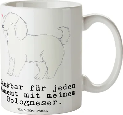 Produktbild von Mr. & Mrs. Panda Kaffeetasse Bologneser Moment - Weiß - Geschenk, Becher, Pott, Trinkbecher, Teetasse, Keramiktasse