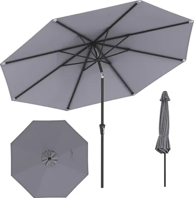 Produktbild von Terrassenschirm, mit 25° verstellbarem Dach, 8 robuste Rippen, belüftetes Dach & Kurbel, sonnensichere Überdachung für Terrasse, 303 x 253 cm, Grau