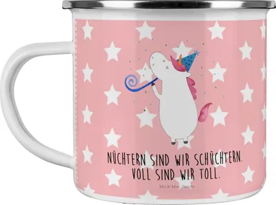Produktbild von Mr. & Mrs. Panda Kaffeepott Einhorn Party - Rot Pastell - Geschenk, Club, Haferl, Fest, Emaille Becher, Unicorn, Pott, Tasse, Teetasse, Geburtstag, Disco