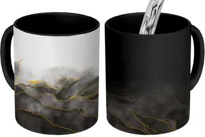 Obrázok produktu pre KitchenYeah® Magický hrnček Magický hrnček Magic Marble - čierny - zlatý - luxusný - mramorová optika 350 ml Hrnček na zmenu farby Nápad na darček - magický hrnček - fotohrnček - keramické hrnčeky - obrázky - hrnček Kaf