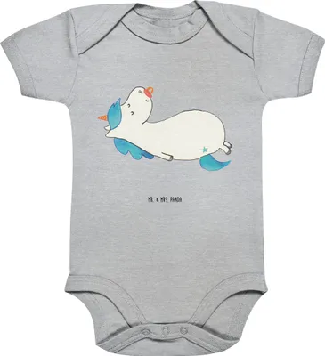 Produktbild von Mr. & Mrs. Panda Babybody Einhorn Schnuller 3. - 6. Monat - Heather Grey - Geschenk, Strampler Baby, Mutter, babykleidung body, kurzarm, Geburtstag, Babystrampler, Mama