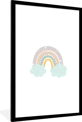 Produktbild von MuchoWow® Gerahmtes Poster Regenbogen - Sterne - Punkte - Wolken - Kinder 60x90 cm - Poster mit Schwarzem Bilderrahmen Wandposter Rahmen Foto Bilder - Dekoration - Wandposter Wohnzimmer - Hochwertig