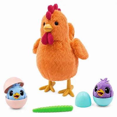 Image de Poule en peluche chantante - Qui pond des œufs - Jouet interactif - Orange - Pour enfants dès 3 ans