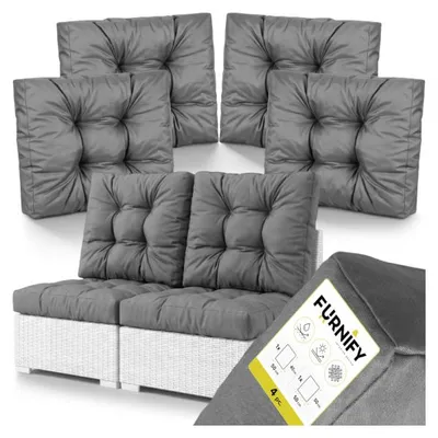 Obrázok produktu pre FURNIFY® 4-dielna súprava (XS) – dekoračné vankúše z ratanu, 40 x 40 cm. Súčasťou balenia: 4 vankúše – 2 sedacie a 2 opieracie, farba: tmavosivá