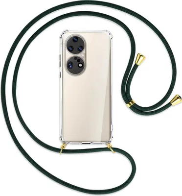 Produktbild von Handykette Backcover-Schutzhülle mit Band (Metall goldfarben) für Huawei P50 Pro - dunkelgrün